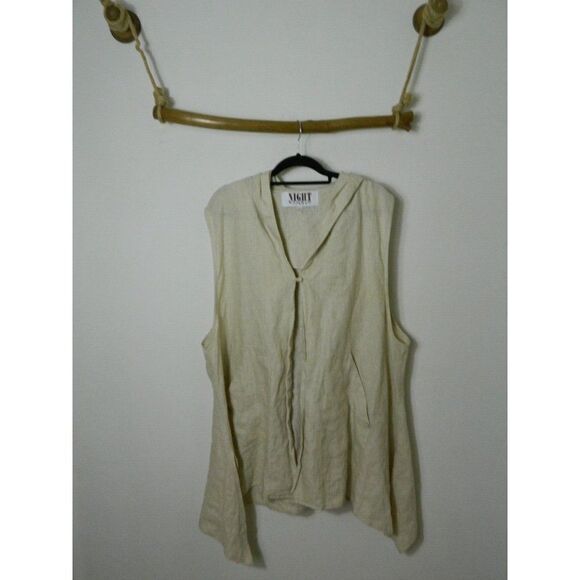 Night Studio Linen Jacket  Shacket Beige Linen Lagonlook Pockets Hooded X-Large - Picture 3 of 8